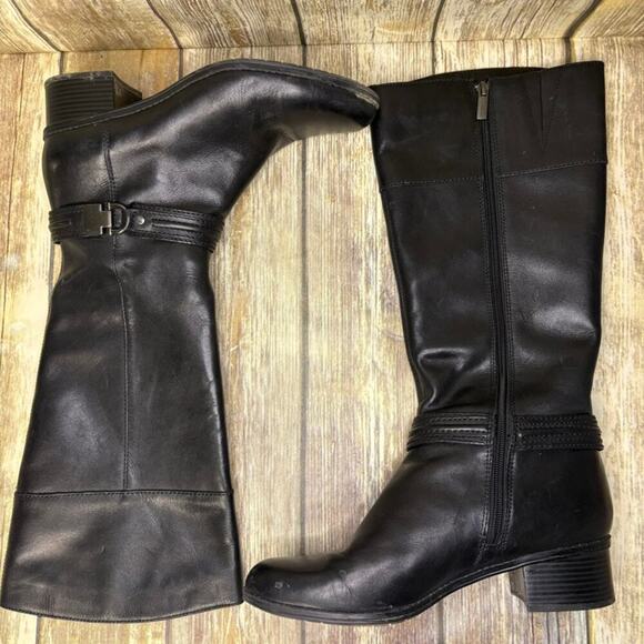 Bandolino Black Leather Cowgirl Biker Western Women's Riding Boots Sz 9.5 - Picture 2 of 7